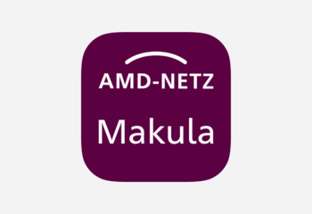 Logo: Weißer Text "AMD-Netz Makula" auf einem Quadrat mit abgerundeten Kanten in einem dunklen Lila.